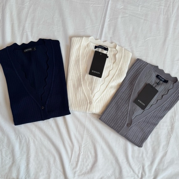 NWT - KOJOOIN Women's Size L SET of 3 Cardigans - Navy, Cream, and Gray - Picture 5 of 16